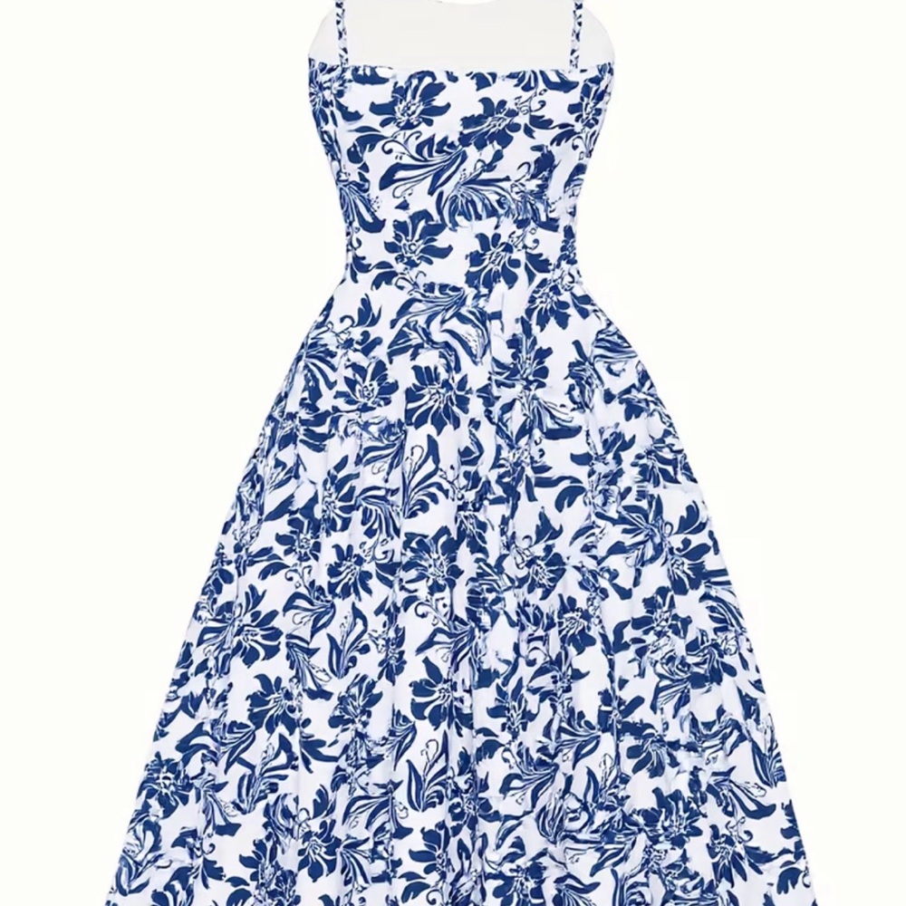 🐣2X HOST PICK!!🐣 Vintage 50’s Vibe Blue Floral Dress LAST ONE - Picture 3 of 8